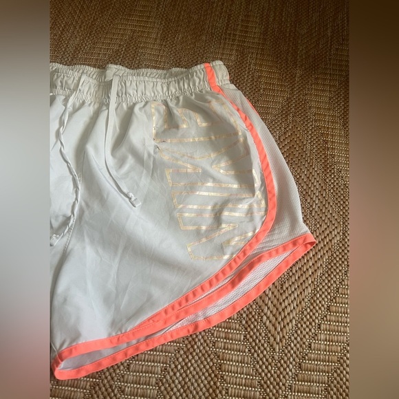 Nike Women's White/Orange Dri-Fit Running Athletic Shorts,Size M,Metallic Logo - Picture 2 of 9